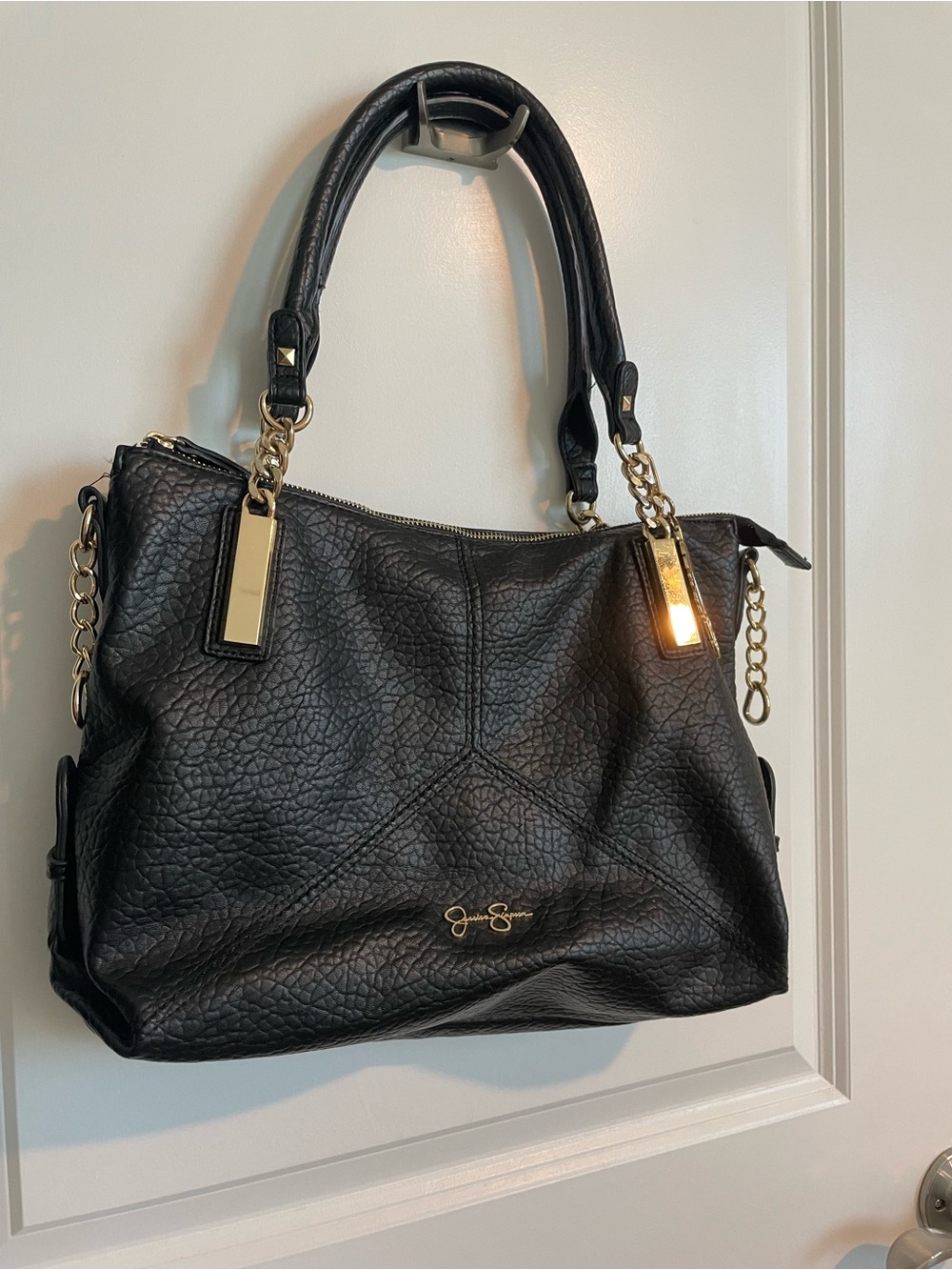 Jessica Simpson Pebbled Shoulder Bag | Black & Gold